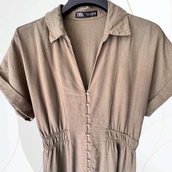 Zara Short Sleeve Linen Blend Maxi Dress - Picture 8 of 9